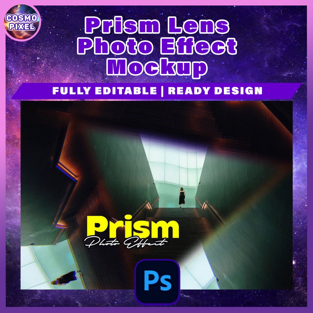 Prism Lens Photo Effect Mockup Action, HighQuality PSD