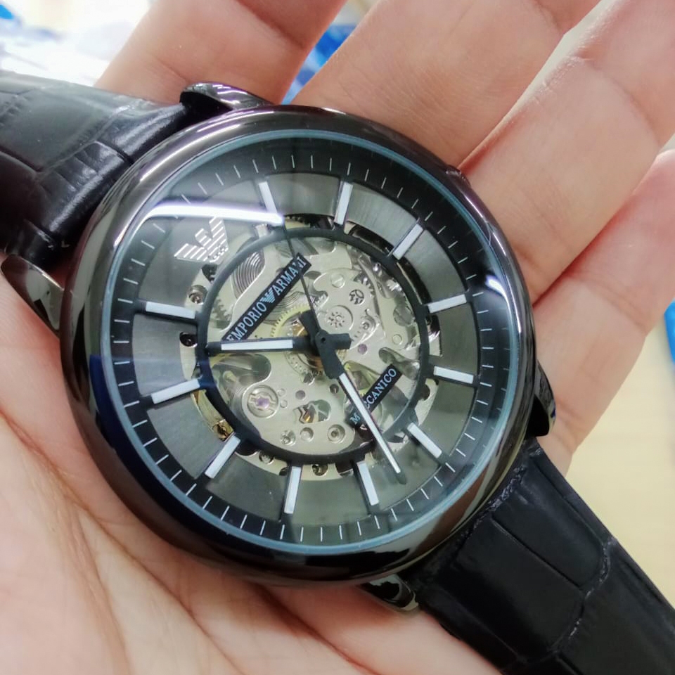 Emporio Armani AR60008 jam tangan lelaki Automatic Mechanical Leather ...