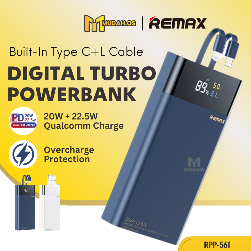 REMAX 20000mAh Flight Safe Powerbank With Cables MDRPP561 22.5W + 20W ...