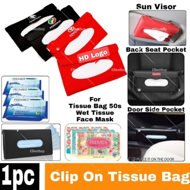 Car Sun Visor Tissue Bag Box Holder Back Seat Cover Leather kotak tisu ...