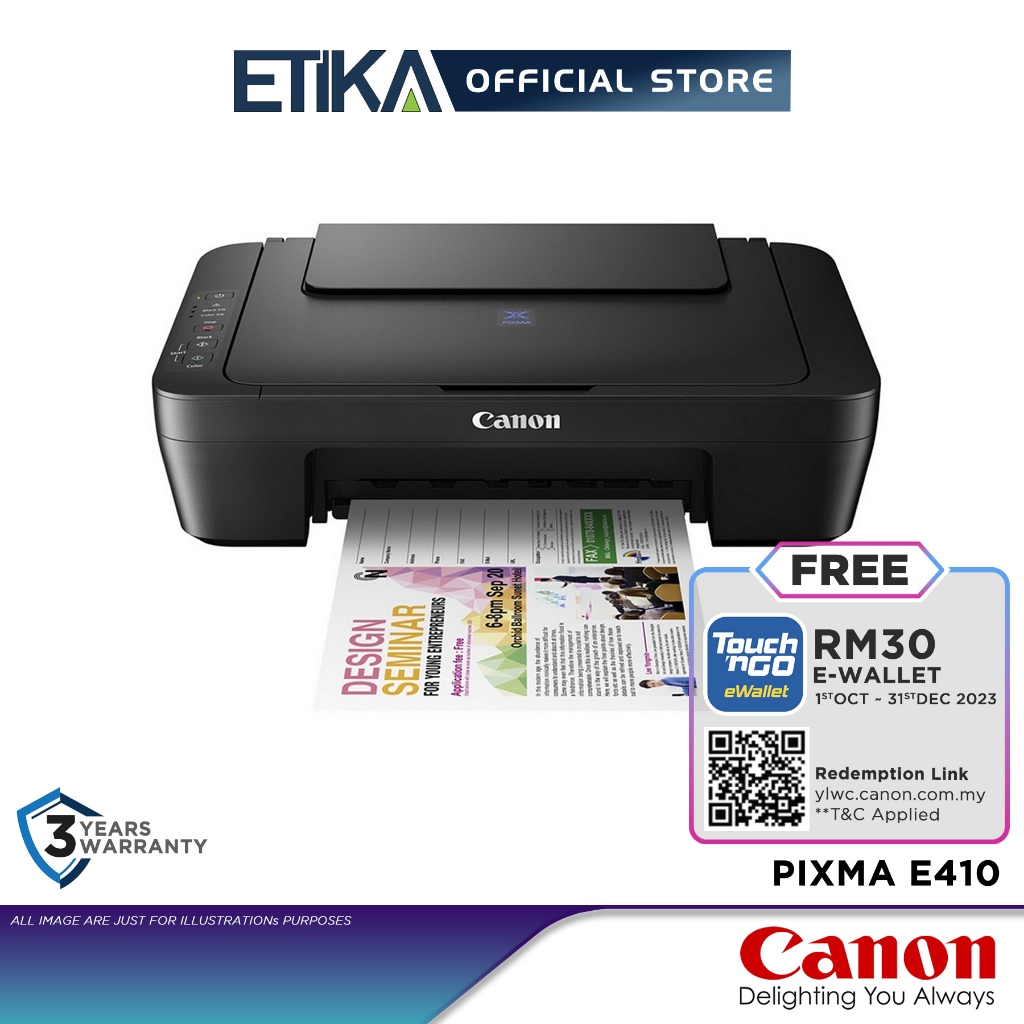 Canon PiXMA E410 | 3-in-1 All-In-One Inkjet Printer | Print, Scan &amp; Copy