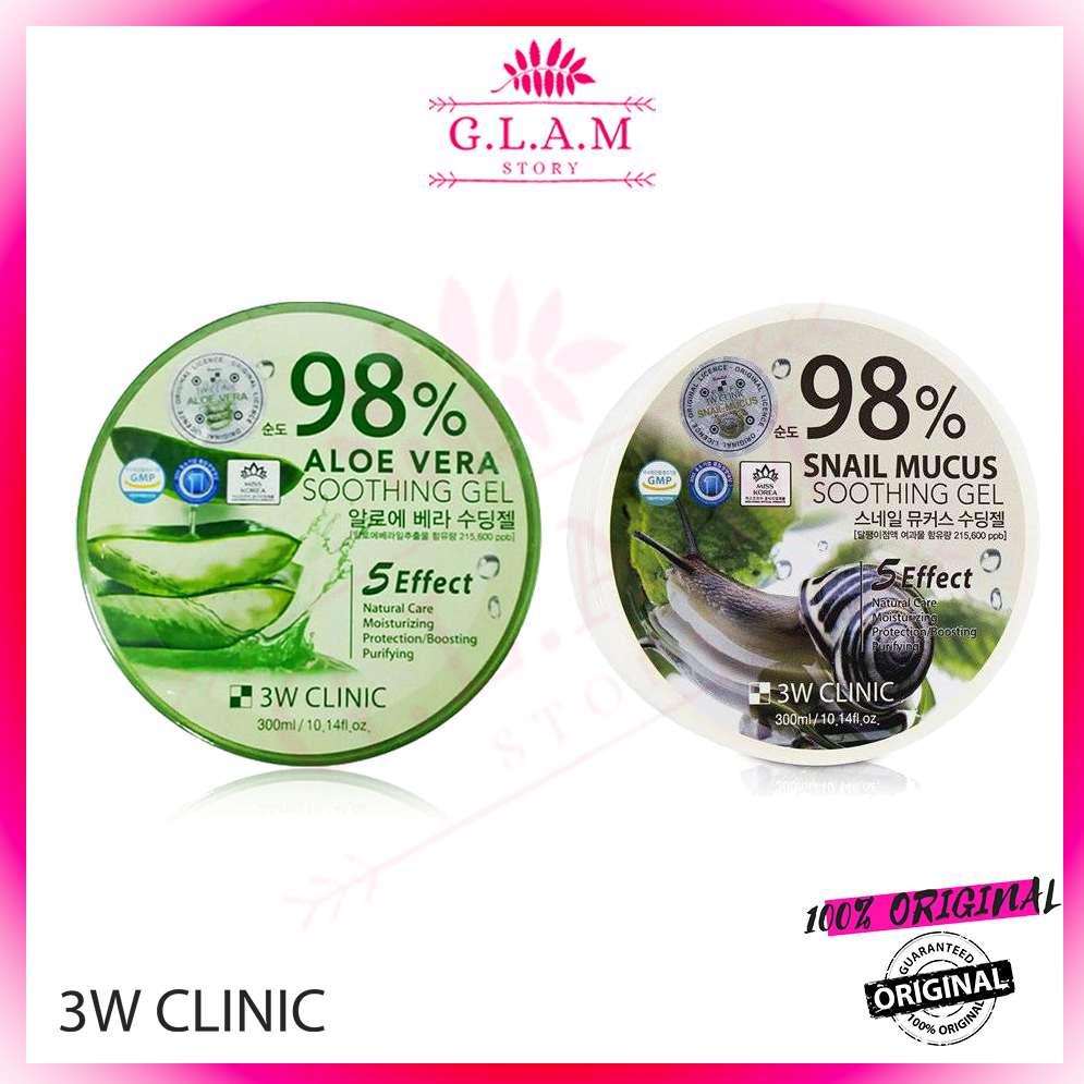 3W Clinic Aloe Vera 98 / Snail Mucus Soothing Gel 300ml [GLAM