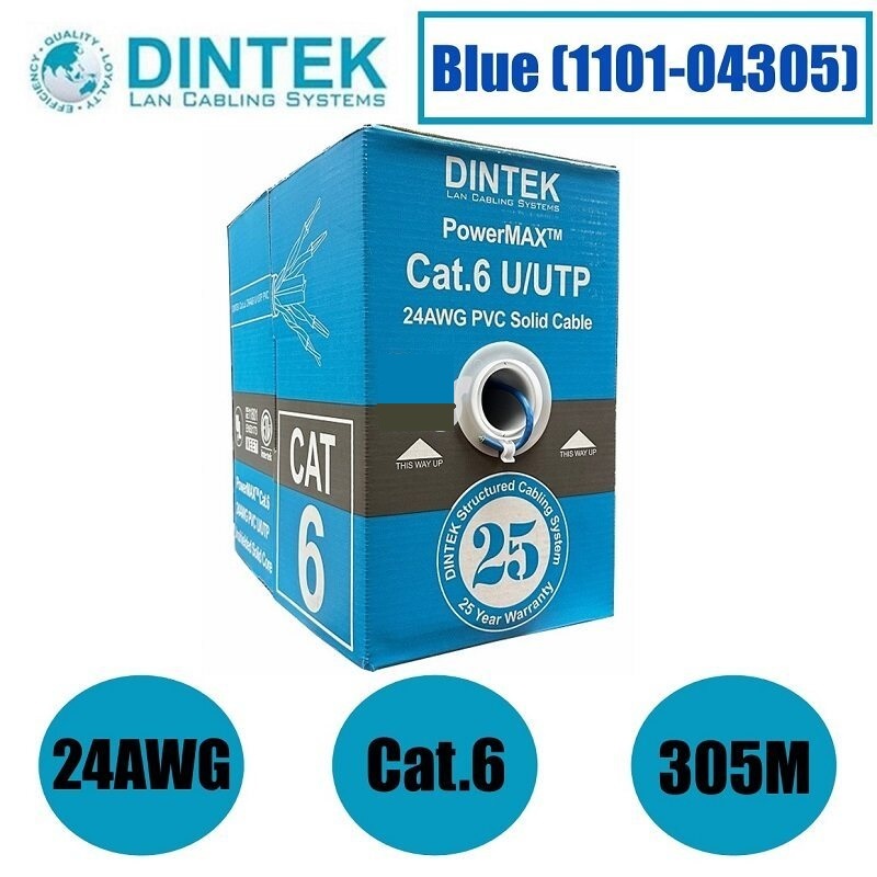 DINTEK CAT6 UTP 24AWG PVC FULL COPPER NETWORK CABLE 305M 1BOX (1101