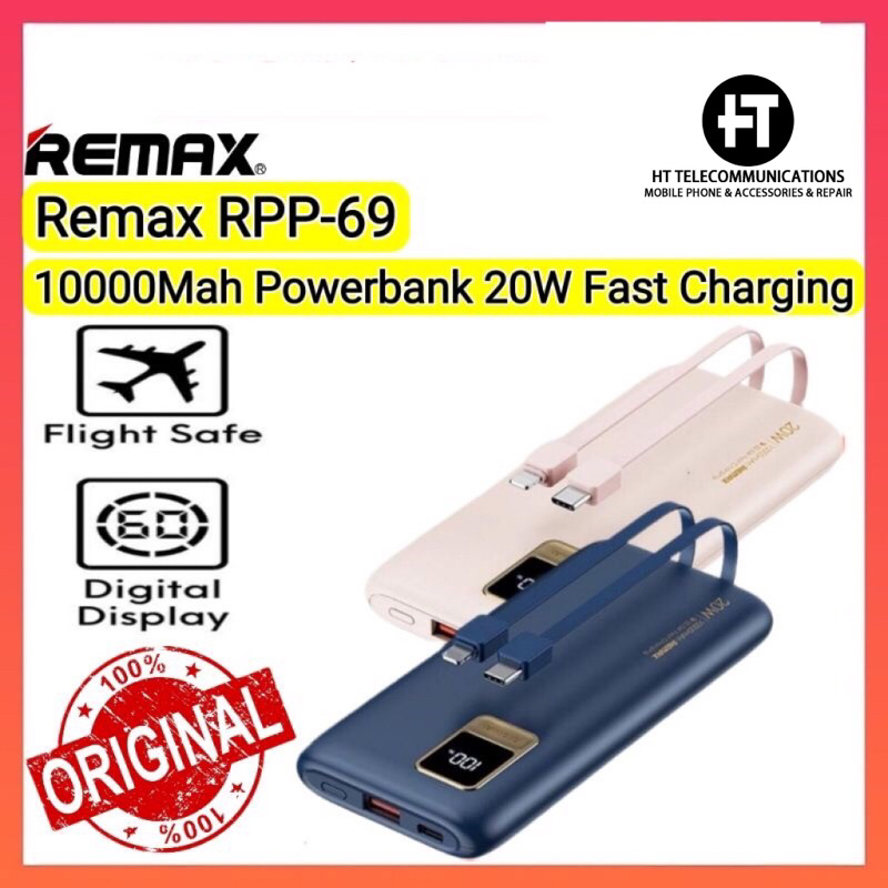 REMAX RPP-69 Powerbank Fast Charging Power Bank With Cable PD Powerbank ...
