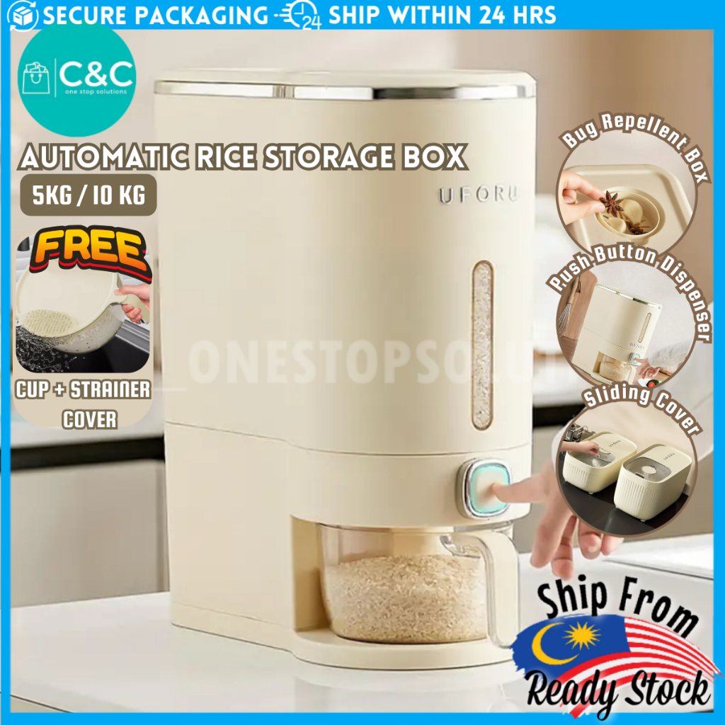 C&C 10kg Rice Dispenser Airtight Automatic Rice Dispenser Rice Storage ...