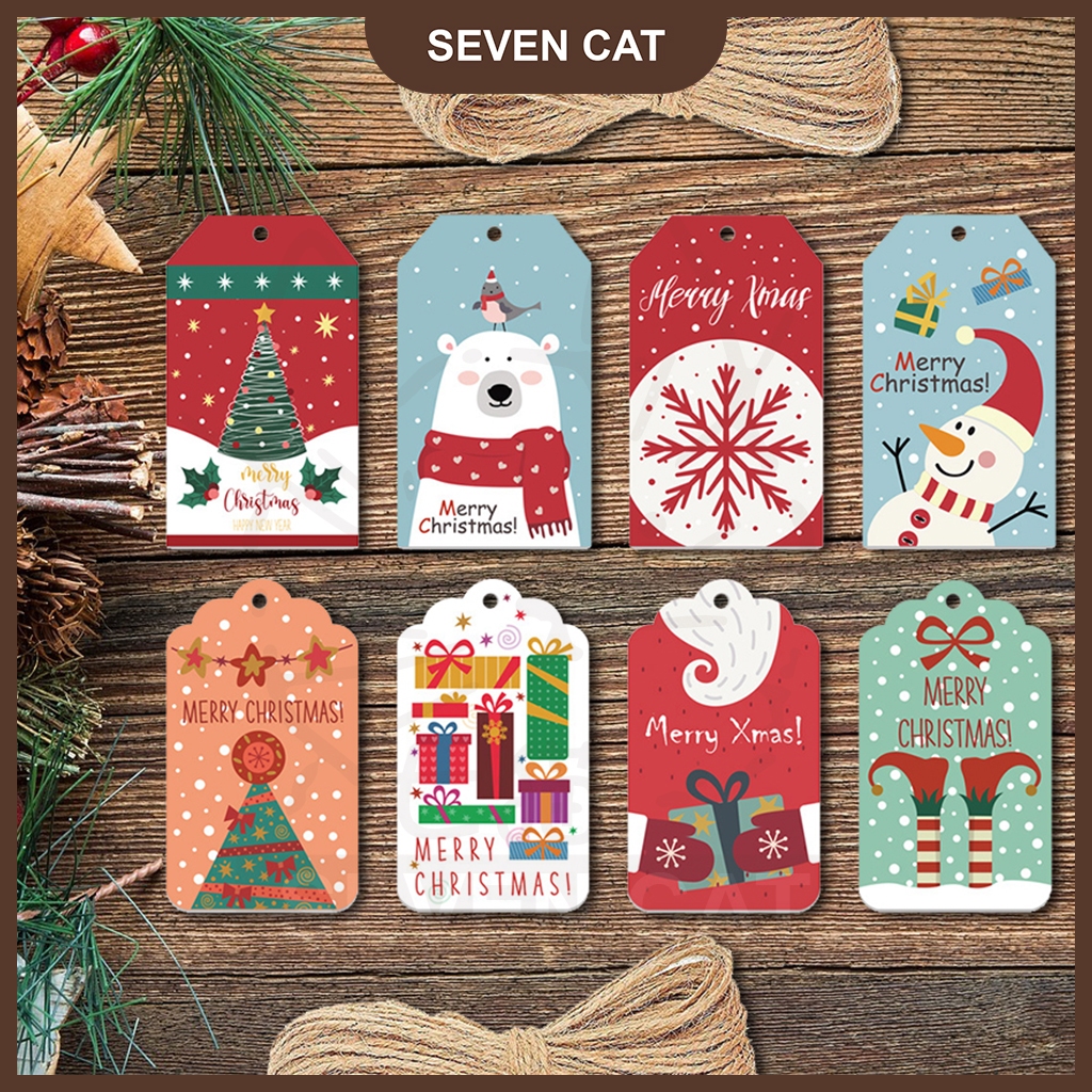 50pcs/pack 4*7cm Merry Christmas Tags Labels with rope Gift Wrapping ...