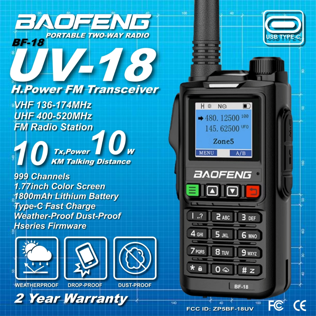 2023 Latest BF18 Baofeng UV18 Dual Band 10W Walkie Talkie Shopee Malaysia