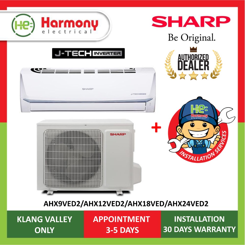 5 Star Sharp 10hp R32 J Tech Inverter Air Conditioner Ahx9ved2 Penghawa Dingin Pwp Install 5087