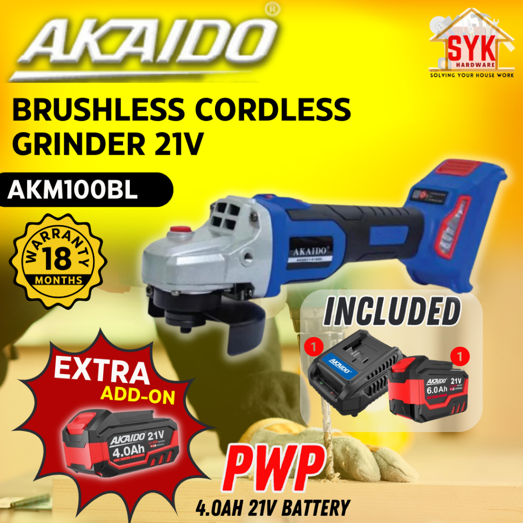 SYK AKAIDO AKM100BL 21V COMBO PWP Brushless Cordless Angle Grinder ...