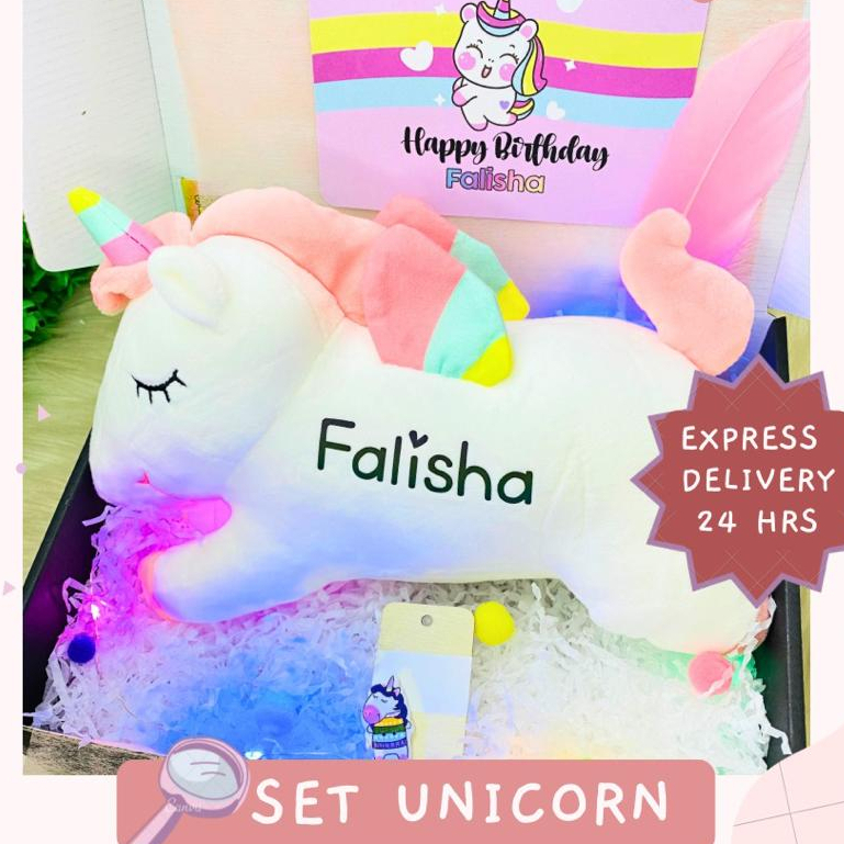 [ Surprise Gift Box Unicorn + Name ] Unicorn Plush Toy Rainbow Soft ...