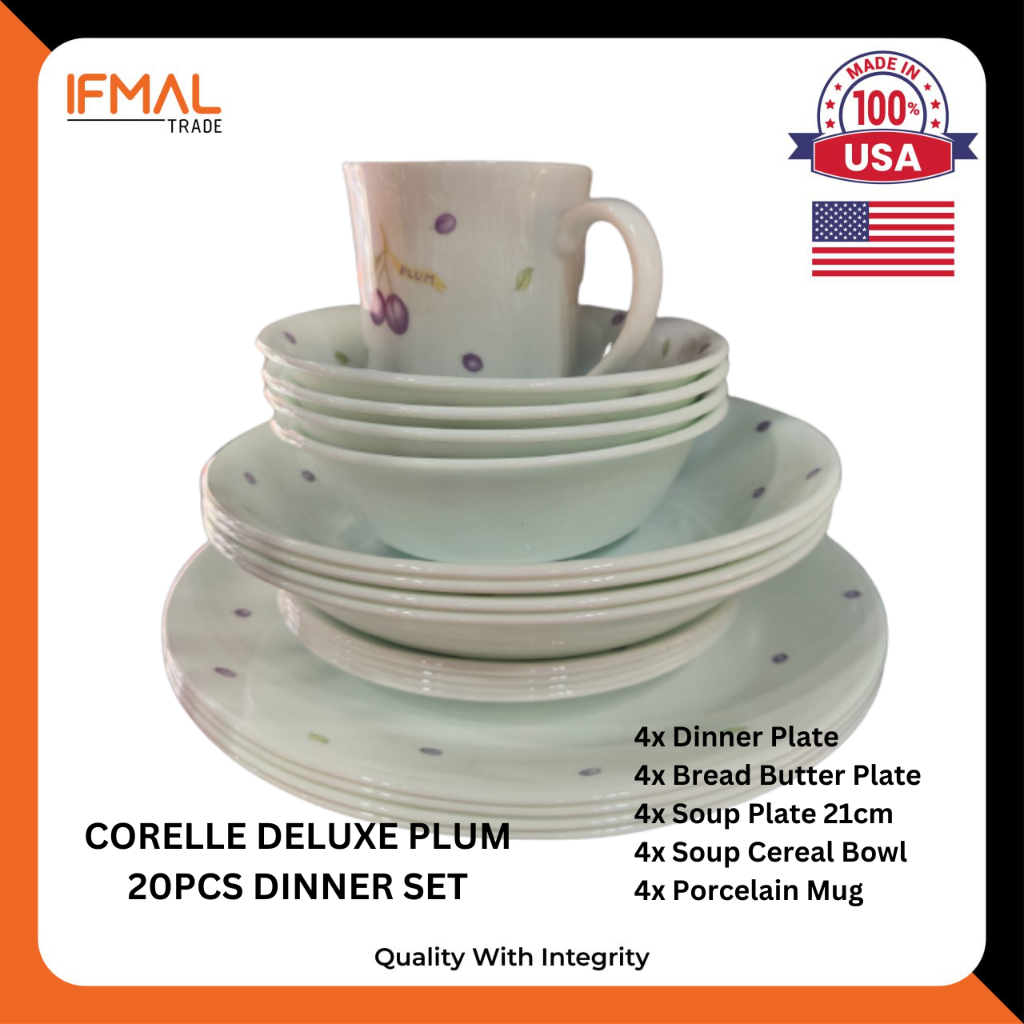 (Ready Stock!!) Corelle Deluxe Plum 20pc Dinnerware Set Deluxe Dinner