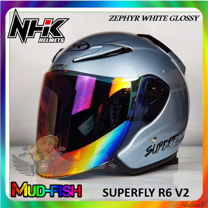 TOPI KELEDAR NHK R6 V2 SUPERFLY HELMET (ZEPHYR WHITE GLOSSY) | Shopee ...