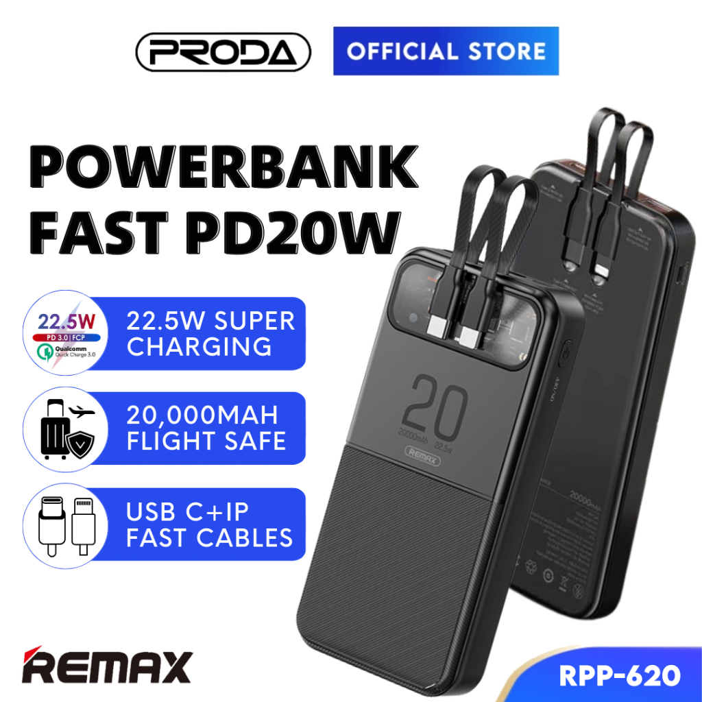 REMAX Quick Fast Charging 22.5W Flight Safe Powerbank 20000mAh Type C ...