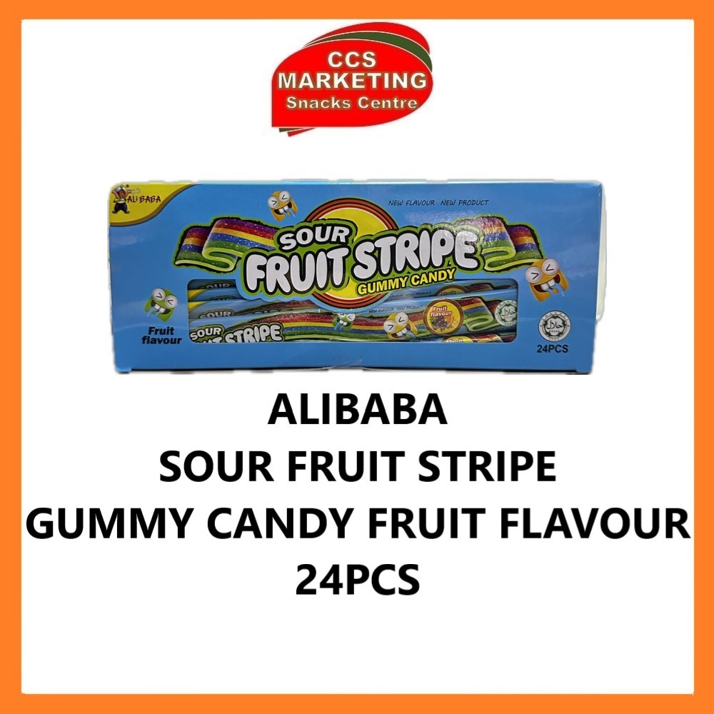 CCS Alibaba Sour Rainbow Cola flavour / Fruit Stripe Gummy Candy Fruit ...