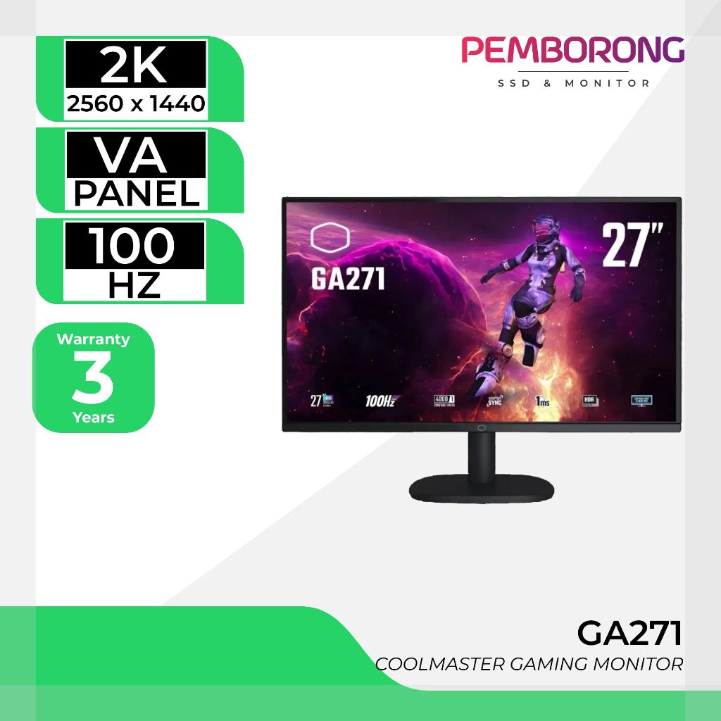 MONITOR COOLER MASTER LED FLAT 27" GA271 2K (VAWQHD1MSDPHDMI*2A