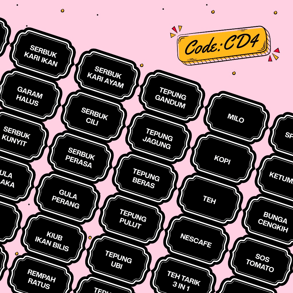 CUSTOM STICKER DAPUR WATERPROOF (40 & 80PCS NAMA BARANG DAPUR) | Shopee ...