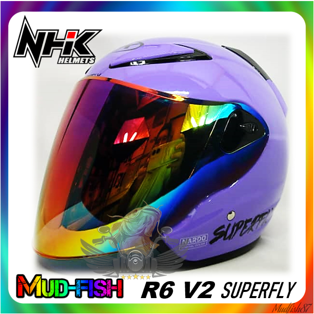 TOPI KELEDAR NHK R6V2 SUPERFLY HELMET R6 V2 (NARDO PURPLE GLOSSY ...
