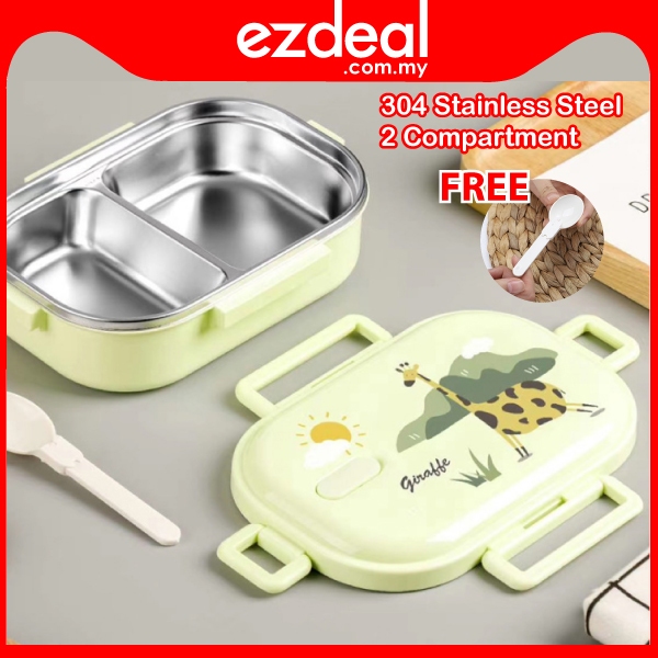 304 Stainless Steel Lunch Box Kids 2 Compartment Sealed Tupperware Food