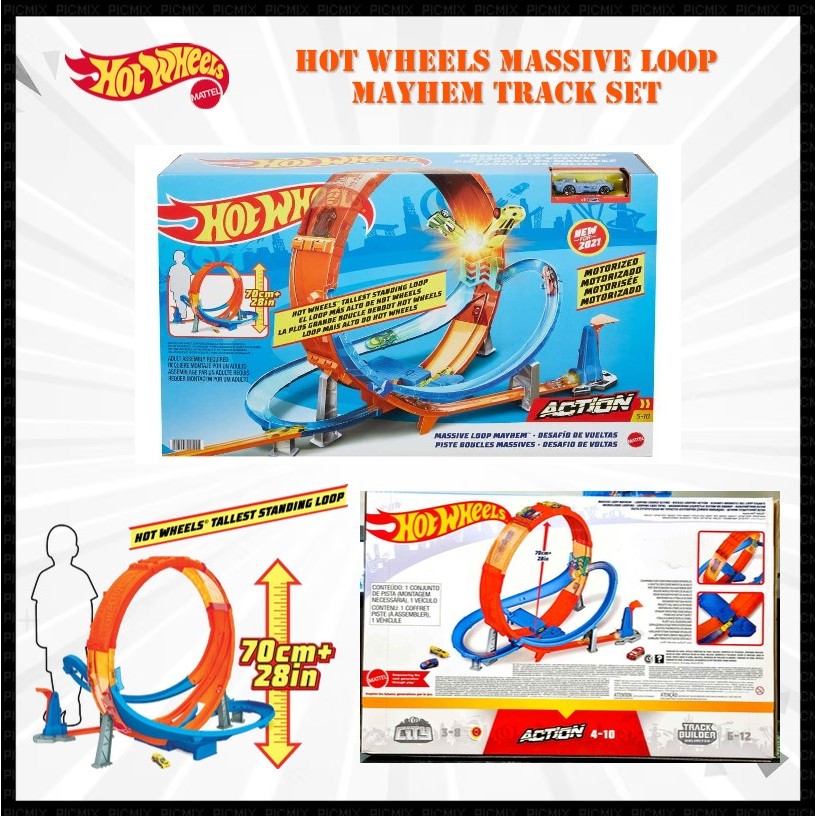 Hot Wheels Massive Loop Mayhem Track Set With 28In Wide Track Loop & 1