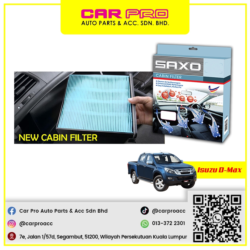 Isuzu DMAX DMax 2012 2020 S2800 Aircond Cabin Filter Car Air