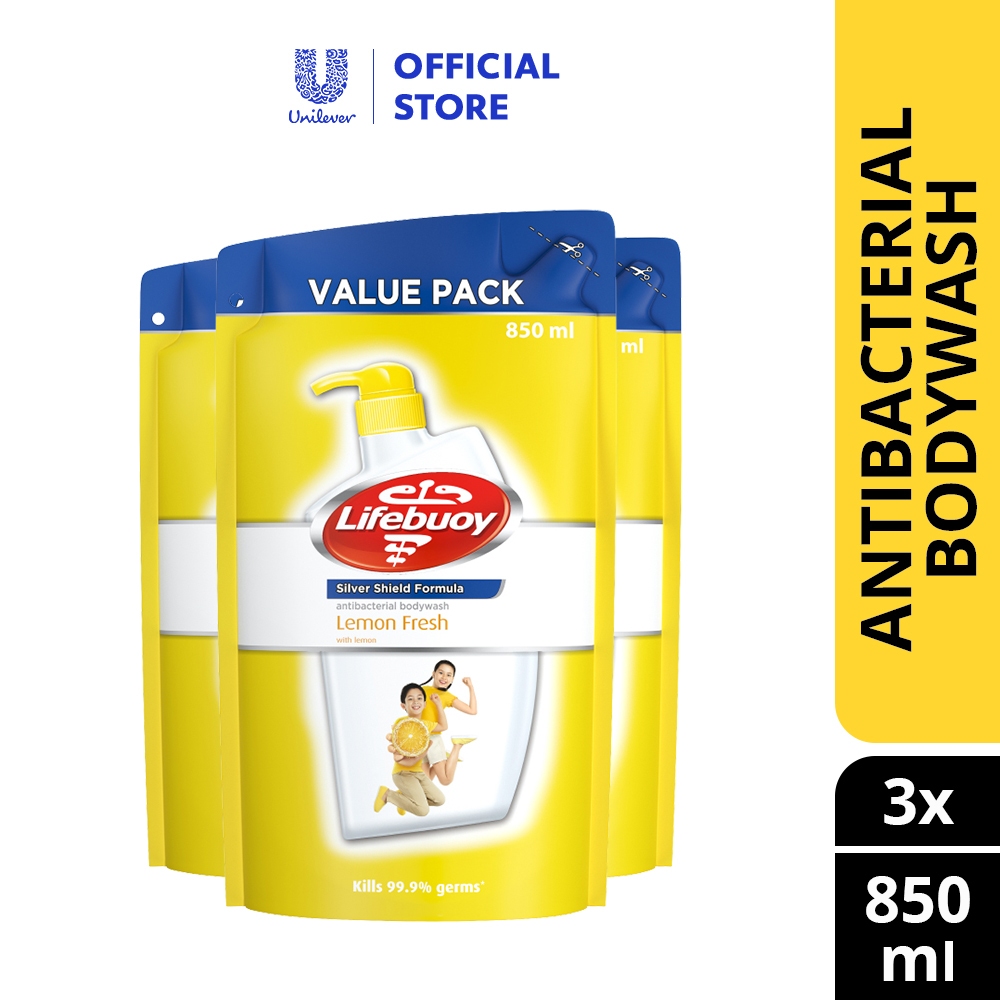 Lifebuoy Antibacterial Shower Gel Refill Lemon Fresh (850ml x 3