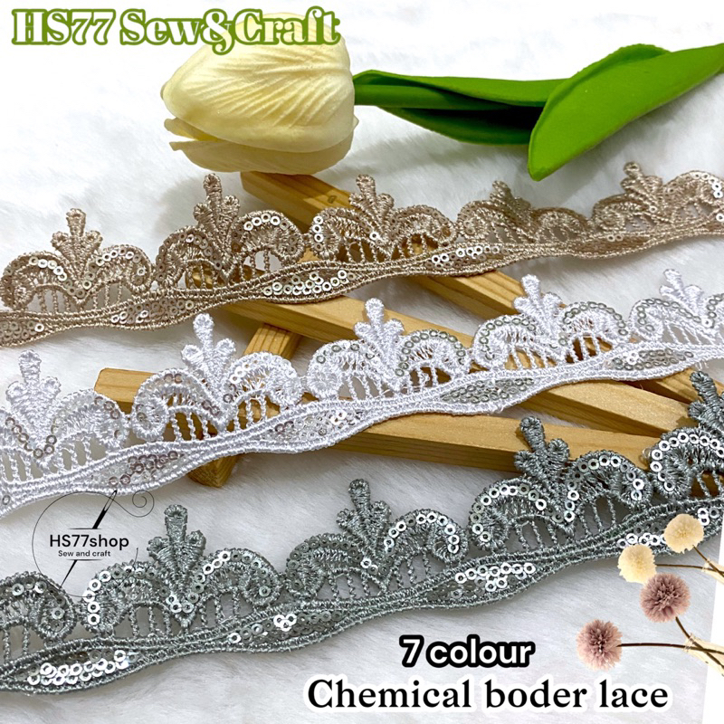 [ 1 meter/ unit ] HSLC4306P chemical lace/ renda labucci/ sequin lace ...