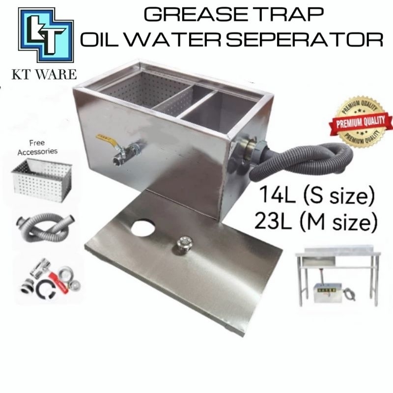 Beres Stainless Steel Grease Trap Perangkap Minyak Penapis Gris Interceptor  Oil Water Separator for Sink Dapur