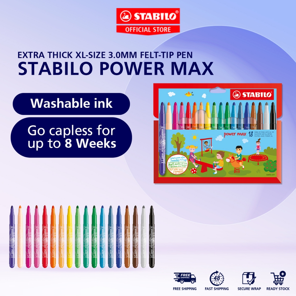 STABILO power max Felt-Tip Pen XL-Tip (Line Width Approx. 3mm) Washable ...