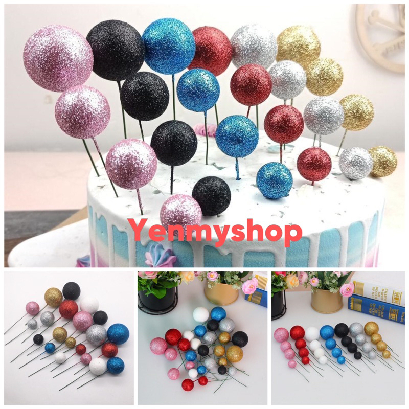 20pcs/set Glitter Ball Gold Ball Silver Ball Color Ball Birthday Cake ...