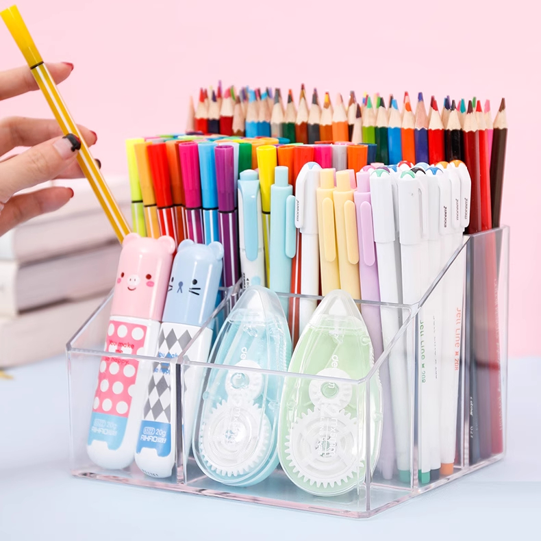 Pen Pencil Holder Transparent Desktop Stationery Storage Box Desk Note ...