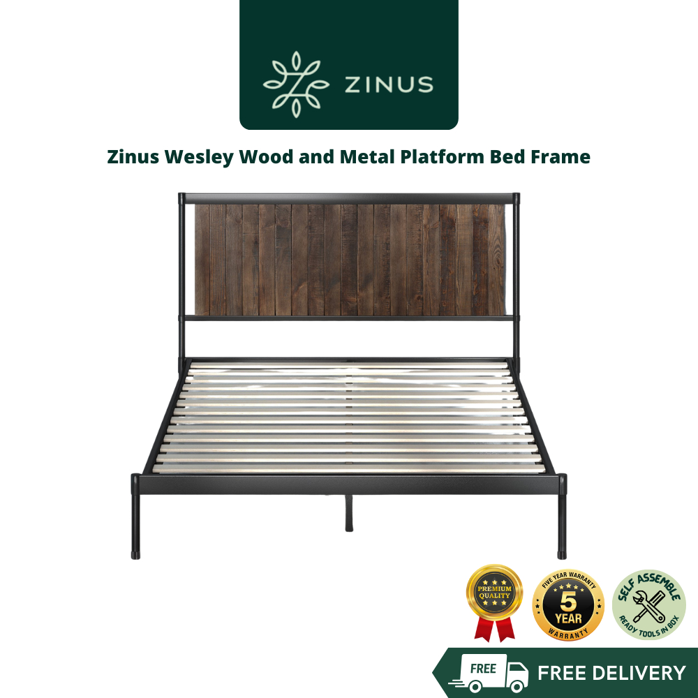 [FREE SHIPPING] Zinus Wesley Wood and Metal Platform Bed Frame Katil