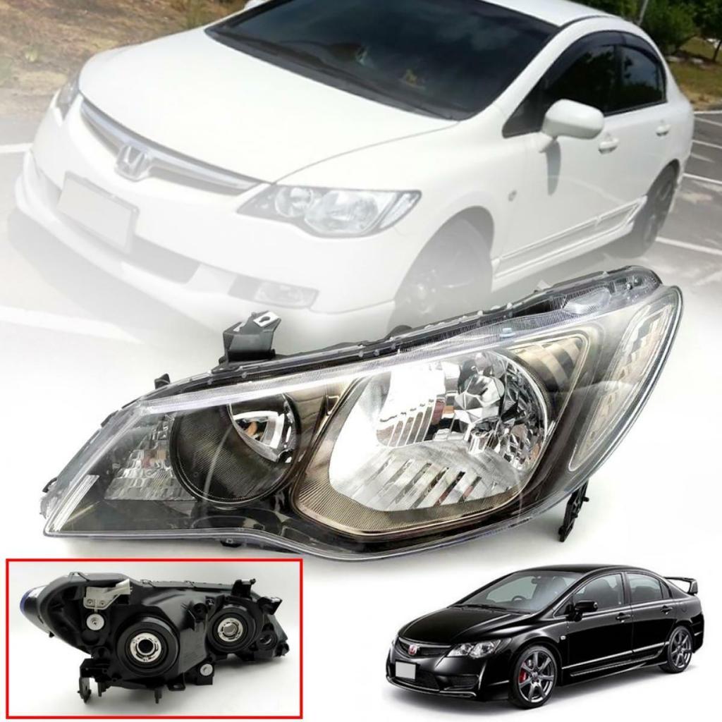TYC Pair Left + Right Headlight Assemblies For Honda Civic FD Sedan Hybrid (2009-2012) - Halogen, RHD, OEM Comparable