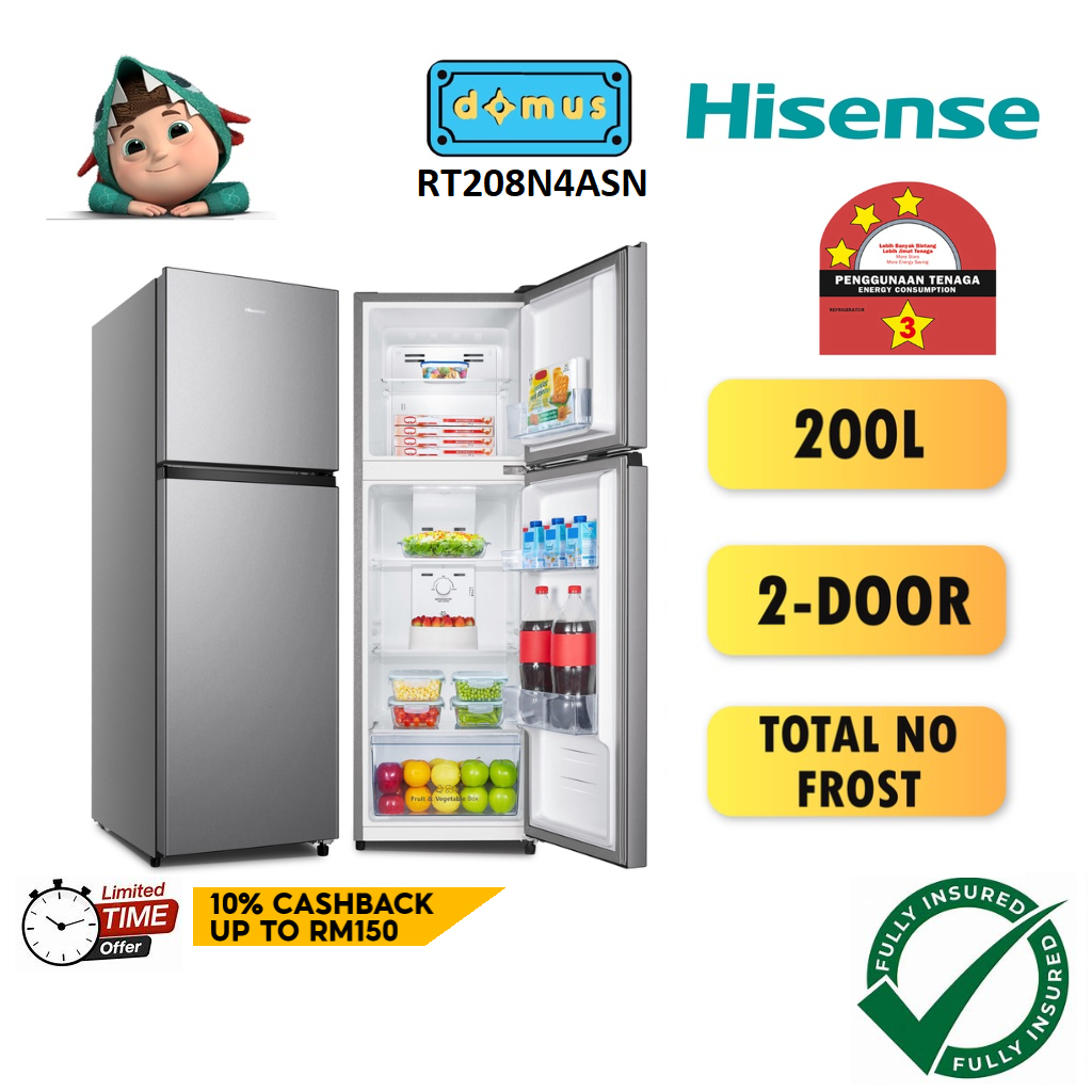 3 STAR Hisense Refrigerator 2 Door Inverter 200L Fridge Peti Sejuk Peti