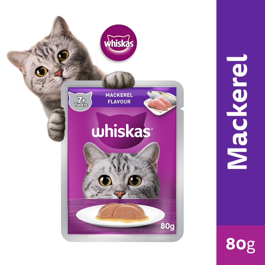 Whiskas Wet Food Pouch for Cats Mackerel Flavor Senior Cat Food for 7