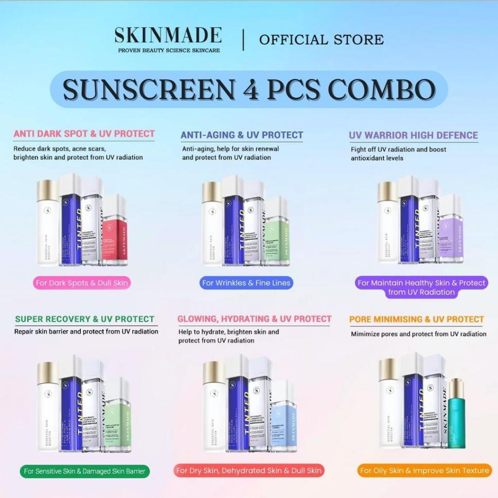 SKINMADE Combo Set - Sunscreen SPF50 + Face Serum + Moisturiser (4 Pcs ...