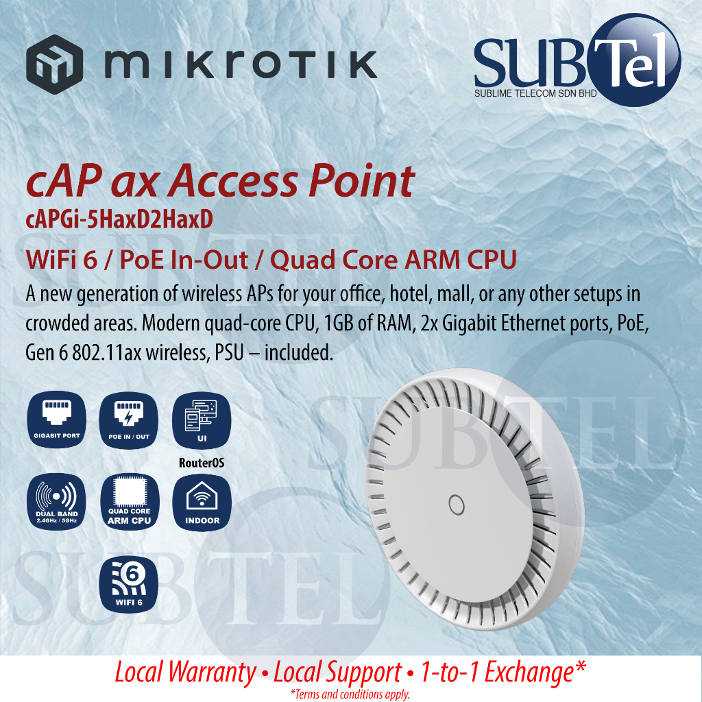 Mikrotik cAPGi-5HaxD2HaxD (cAP ax) WiFi6 POE In-Out Quad-Core ARM CPU 2 ...