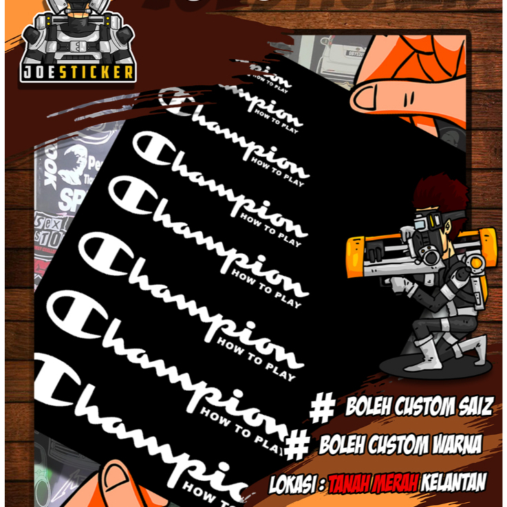 STICKER CHAMPION PELBAGAI SAIZ DAN WARNA | Shopee Malaysia