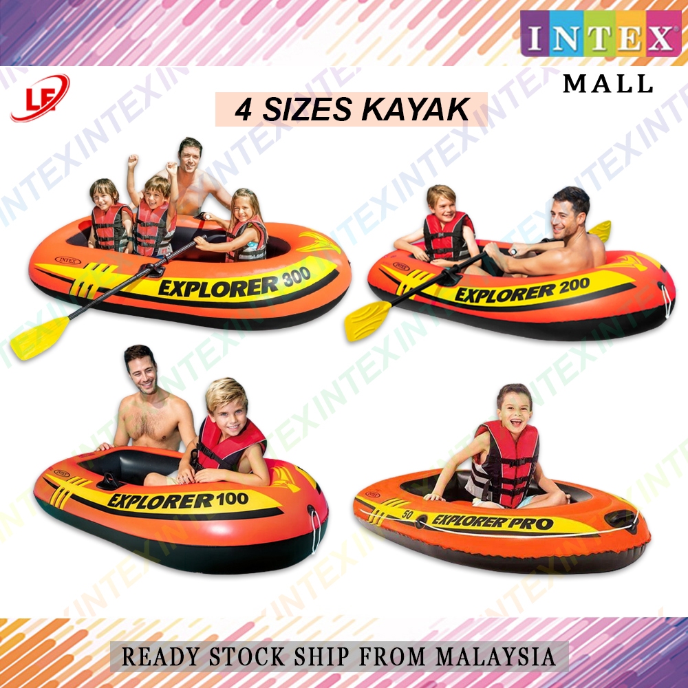 LE] ORIGINAL INTEX 4 Sizes Orange Boat Explorer Inflatable Double Kayak  Dewasa / Kanak-kanak
