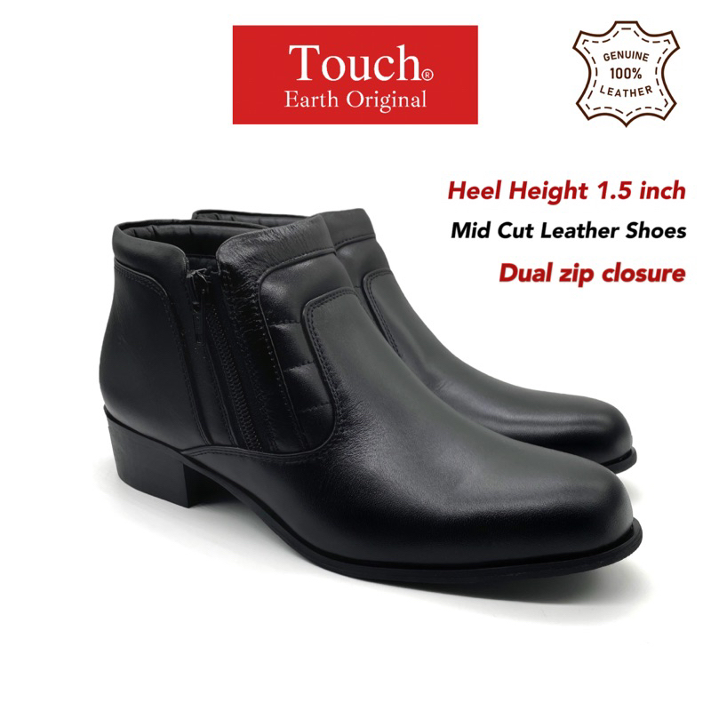 Touch Original Women Leather Boots Black 1.5 inch Heel Height Kasut Kulit Boot Wanita Kasut Polis Wanita 625