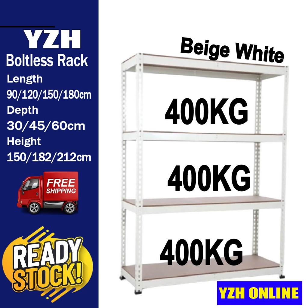 Boltless Rack White Beige Quality 4 level Storage Rack Rak Besi Rak ...
