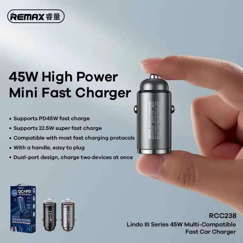 REMAX RCC238 Aluminum Alloy Car Charger / 45W PD + QC Super Fast ...