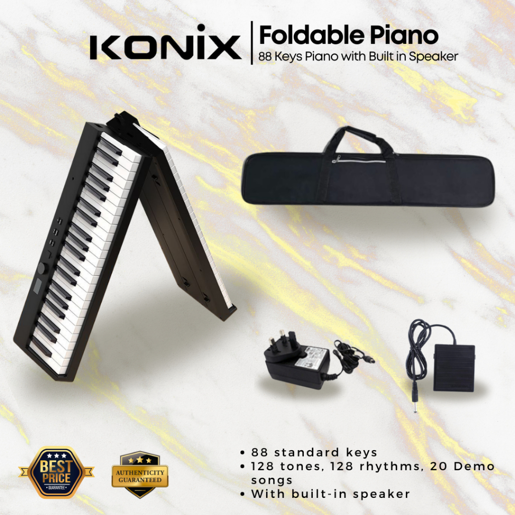 KONIX Foldable 88 Keys Digital Piano with Built in Speaker & Bag (PJ88 ...