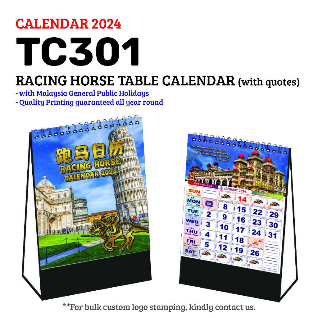 [TC301] Racing Horse Table Calendar 2024 Desktop Calendar 2024