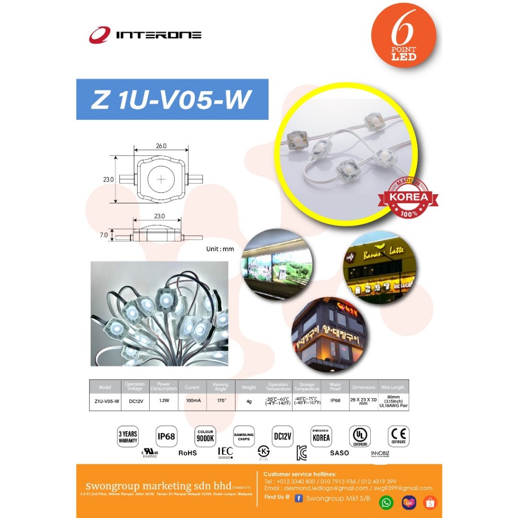 SAMSUNG LED MODULE Z1U-V05-W IMPORTED ORIGIN WORLD KOREA (1LED) (100PCS ...