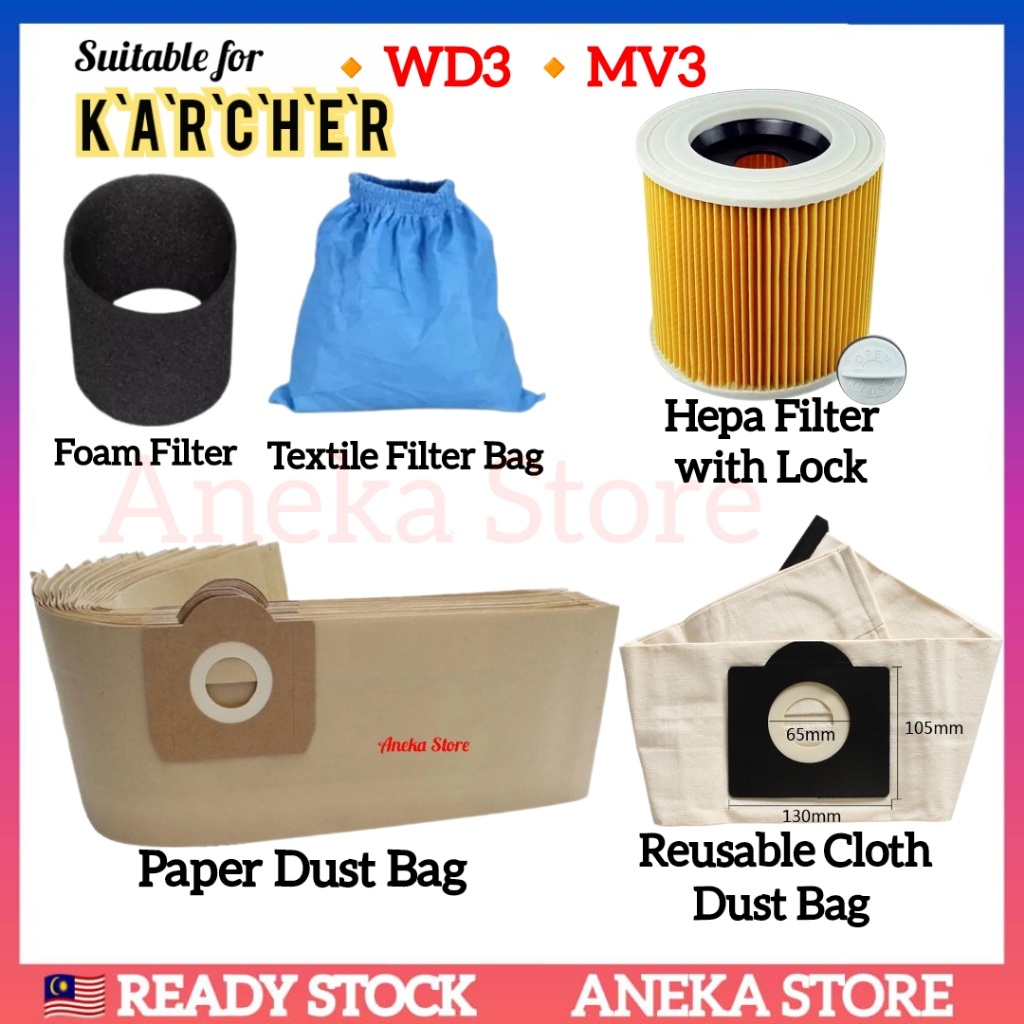 🇲🇾 Suitable for Karcher Vacuum Cleaner Dust Bag WD3 MV3 WD3300 Karcher