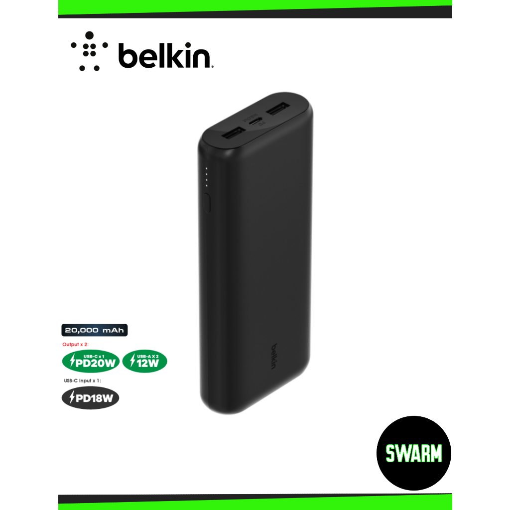 BELKIN BPB014btBK BoostCharge 3Port Compact Power Bank 20000 mAh with