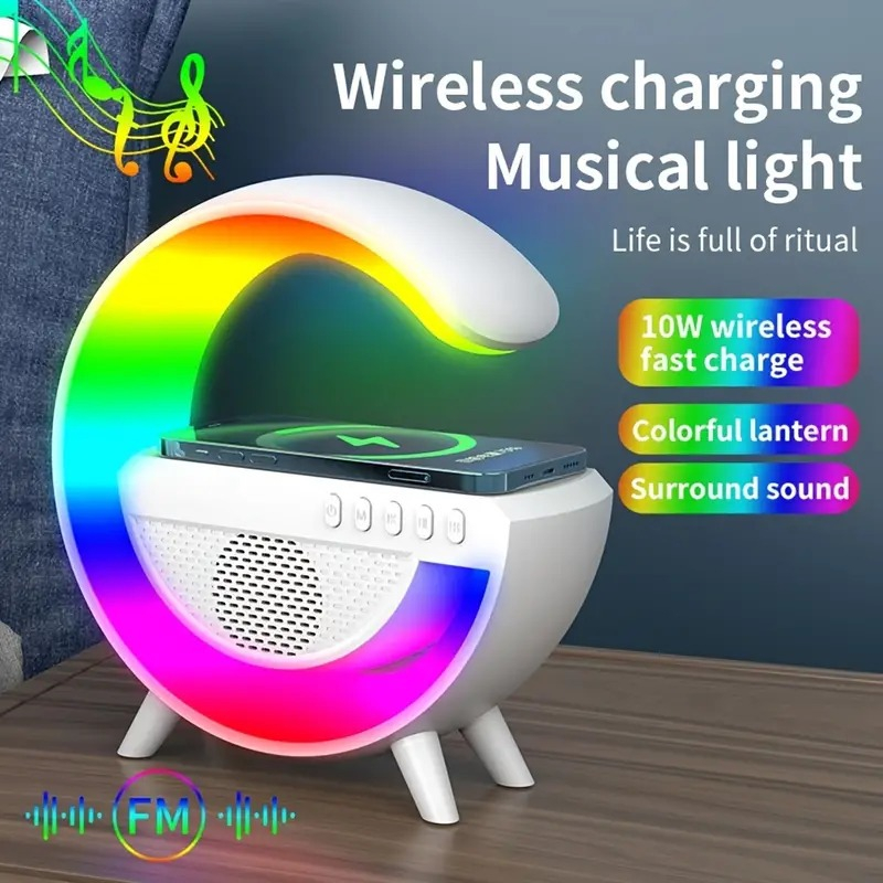 LED Atmosphere Light RGB Wireless Charger Bluetooth Speaker Table Lamp ...