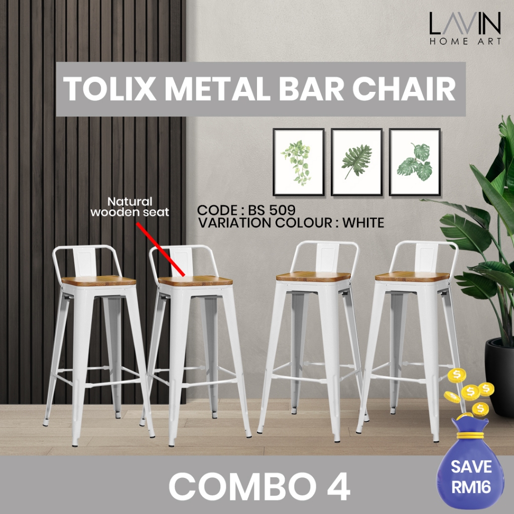 KERUSI BAR TINGGI/METAL BAR STOOL WITH BACKREST/WOONDEN SEAT/TOLIX