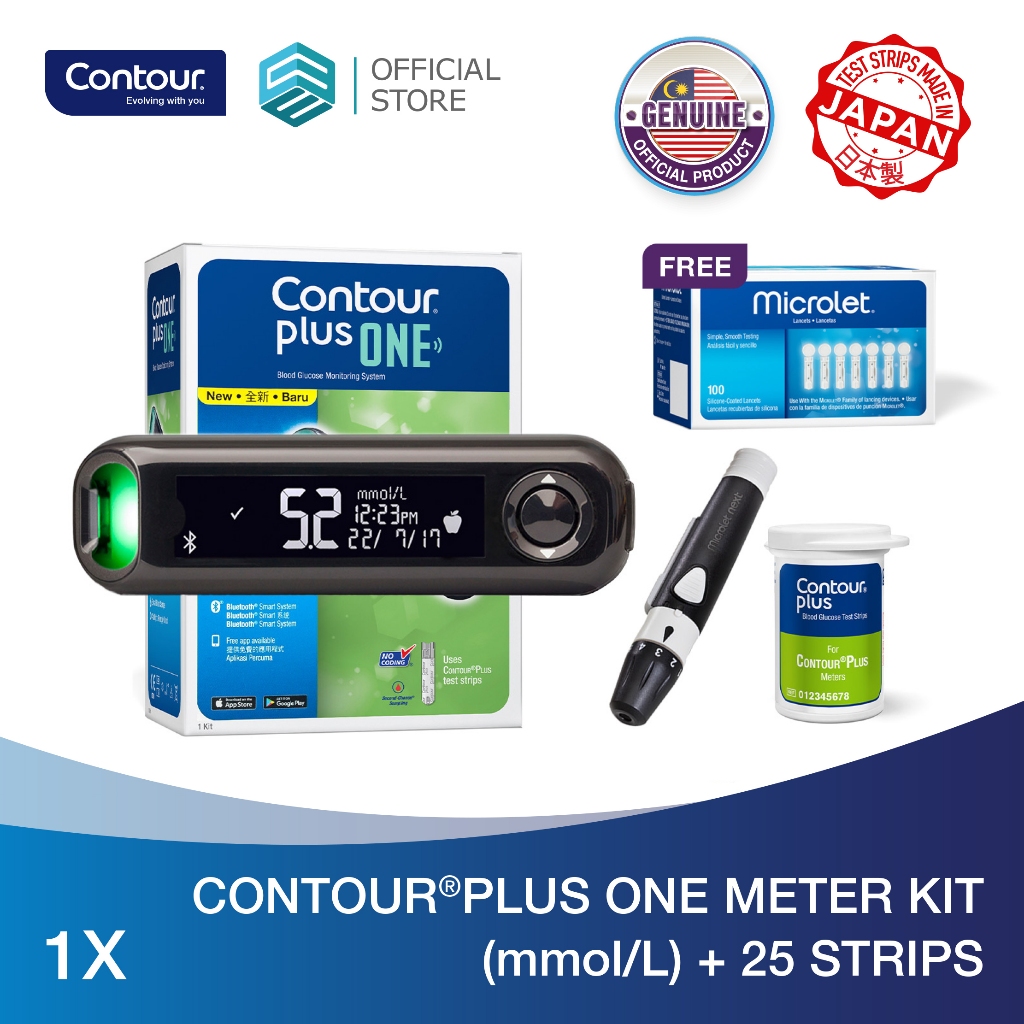 Contour Plus One Blood Glucose Meter Kit with 25's Test Strip + FREE