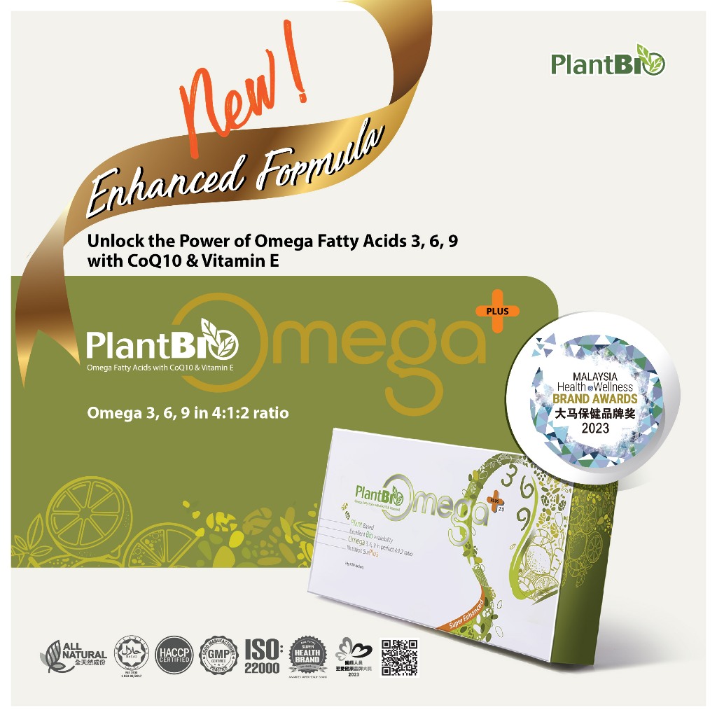 PlantBio OmegaPLUS 2.0 Omega 3 6 9, CoQ10, Natural Vitamin E for